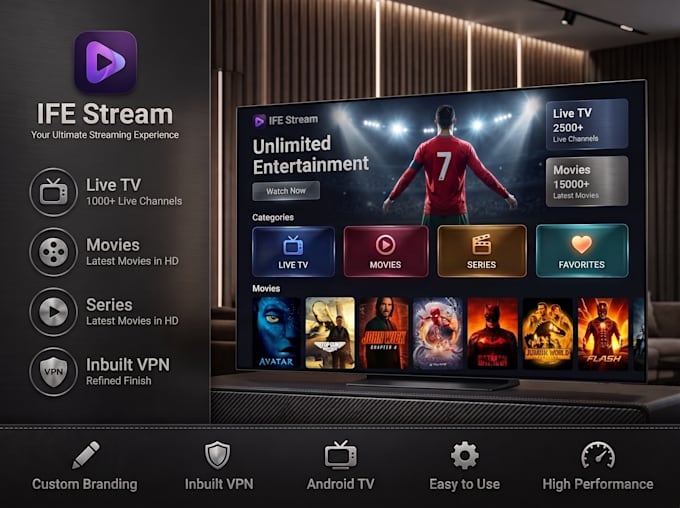 custom branded android iptv app with inbuilt vpn smart tv without source code