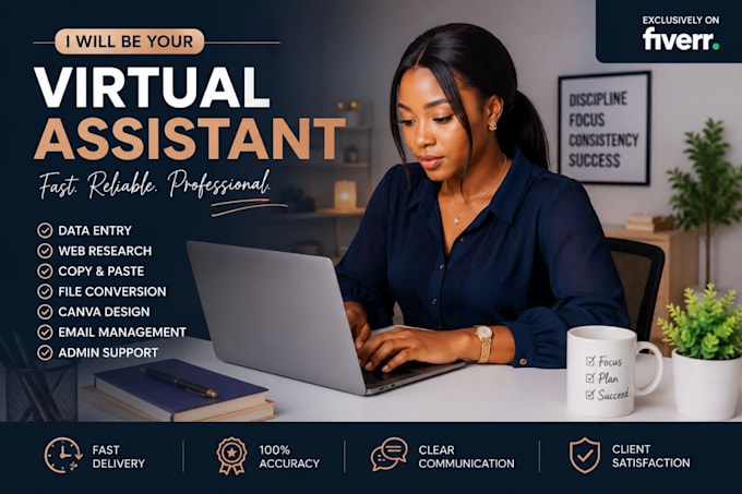 be your virtual assistance and data entry, canva, web resear