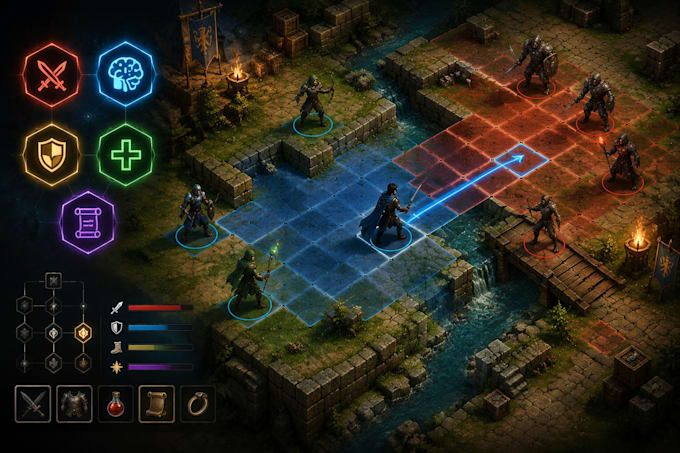 develop turn based tactical rpg with hex grid combat, ai, quests, and rpg system