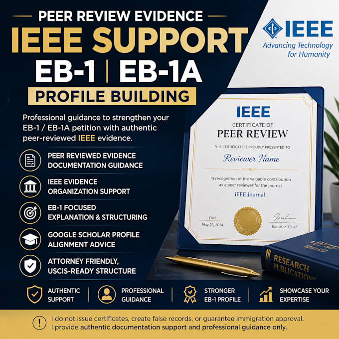help you become ieee, springer, elsevier peer reviewer to satisfy uscis for eb1