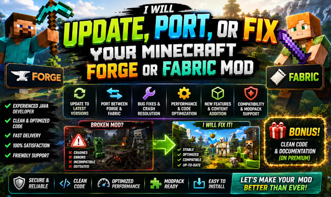 update, port, or fix your minecraft forge or fabric mod