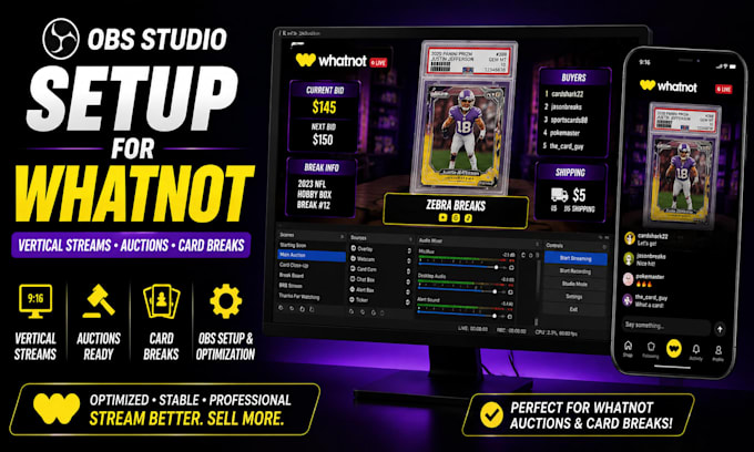 setup obs studio for whatnot vertical streams auctions card breaks