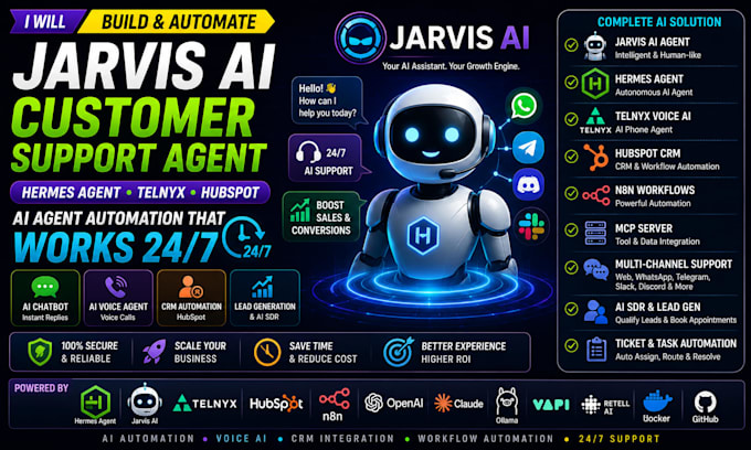 build jarvis ai customer support agent hermes agent telnyx hubspot automation