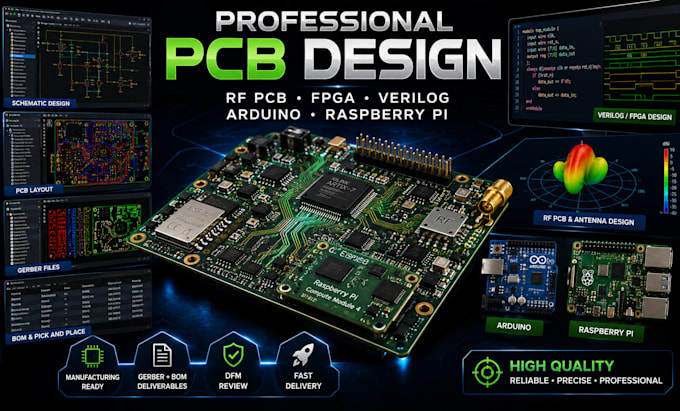 design pcb, rf pcb, antenna, fpga, verilog, arduino and raspberry pi systems