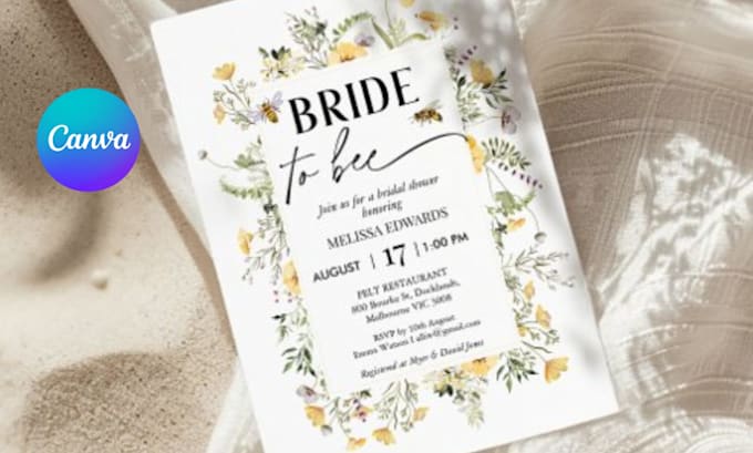 design printable editable canva boho wildflower bridal shower invitation templat