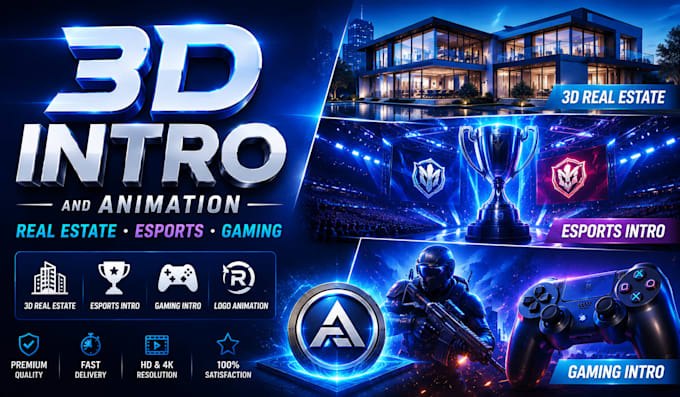 create 3d real estate, esports, gaming intro and logo animation