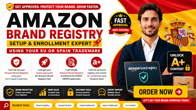 handle amazon brand registry enrollment  using your eu spain or UK trademark