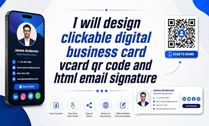 design clickable digital business card vcard qr code and html email signature