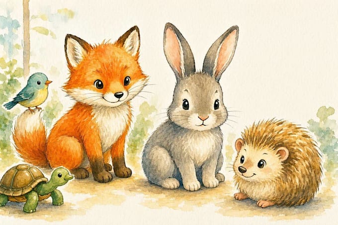 draw cute watercolor animals