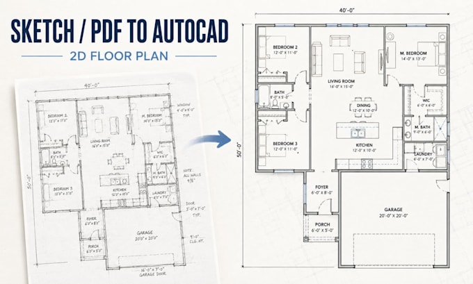 convert sketch to autocad floor plan 2d drafting architectural drawing blueprint