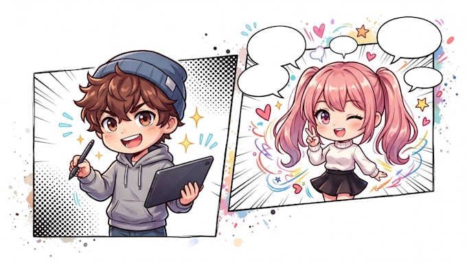 draw a custom avatar comic caricature, chibi comic, or funny comic illustration