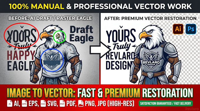 manually redraw and vectorize you ai image and fix text flaws