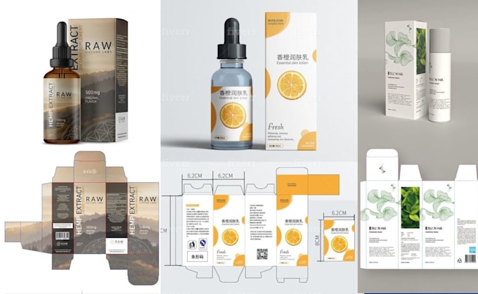 design cosmetic labels, skincare packaging, product box and bottle label
