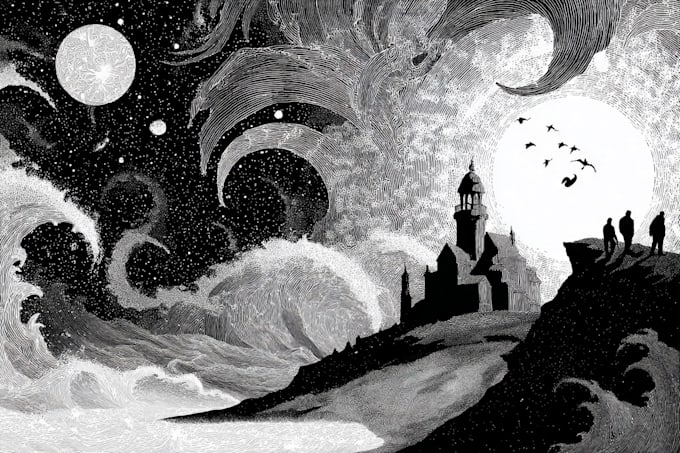 draw simple black and white illustration