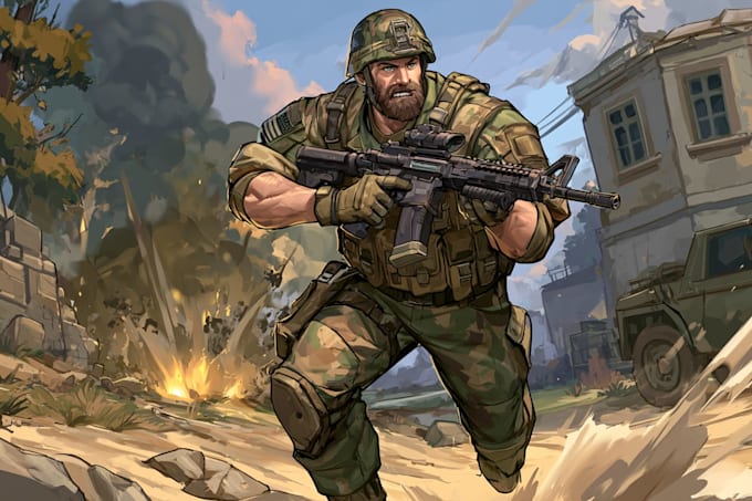 draw military themed character illustrations