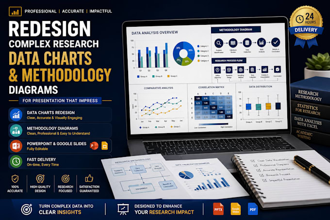 redesign complex research data charts and methodology diagrams for presentation