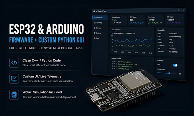 write arduino or esp32 code and build python app
