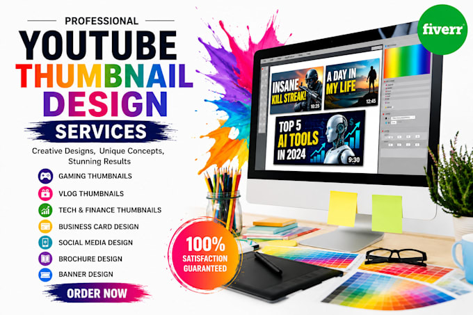 design modern eye catching youtube thumbnail
