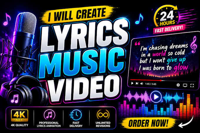 create professional custom 2d, 3d music lyric video