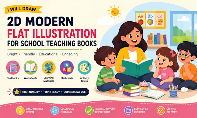 draw 2d modern flat illustration for school teaching books