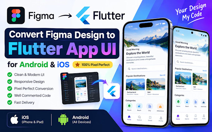 convert figma design to flutter app UI for android and ios