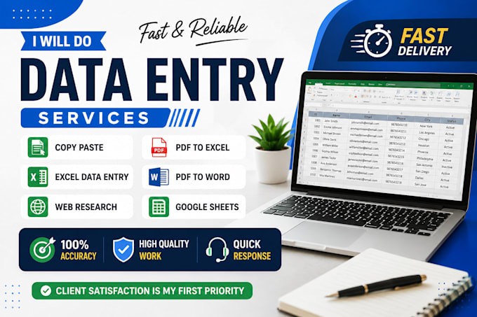 do fast and accurate data entry, copy paste, excel and web research