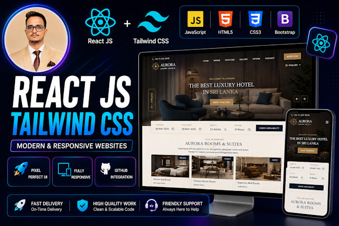 build a modern react js website using tailwind CSS