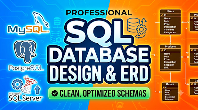 design sql database schema, erd and write complex queries