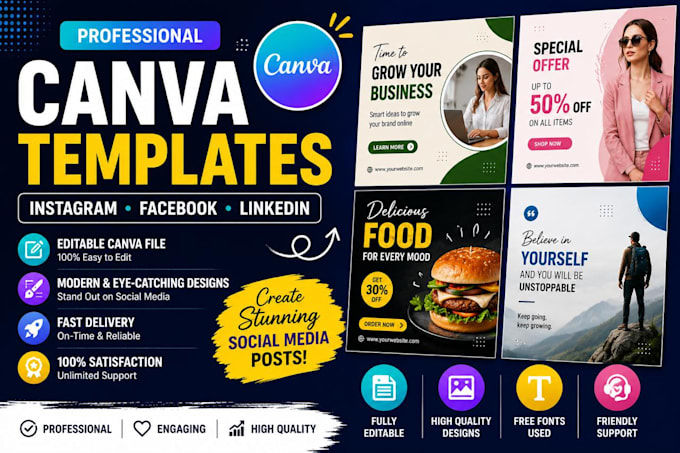 editable canva instagram, facebook and linkedin templates