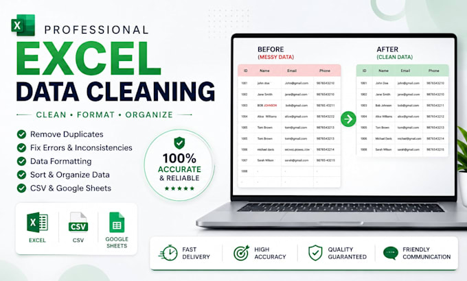 clean and format excel or CSV data professionally