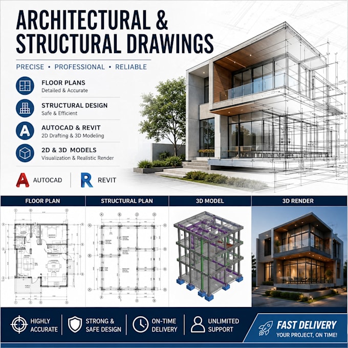create professional architectural and structural drawing set