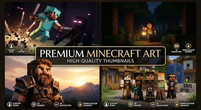 make cinematic minecraft thumbnail and 3d render art