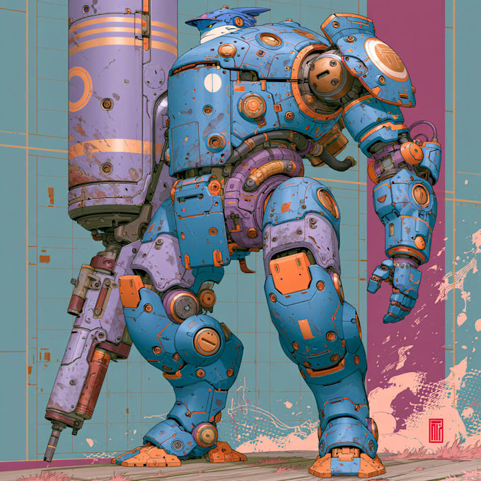 draw amazing character mecha robot illustration