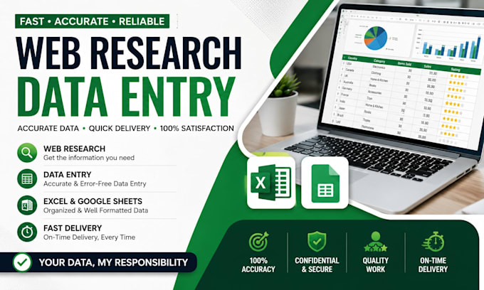 do accurate web research, data entry, copy paste and excel work