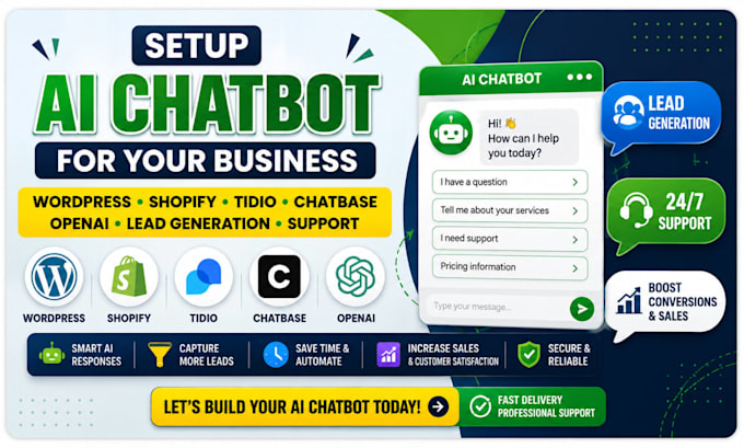 setup ai chatbot wordpress shopify tidio chatbase openai lead generation support