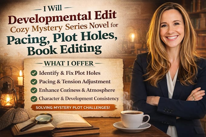 developmental edit cozy mystery series novel for pacing, plot holes book editing