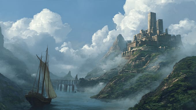create stunning fantasy background and scenery illustration