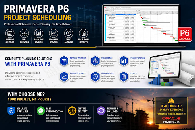 create primavera p6 project schedule and gantt chart