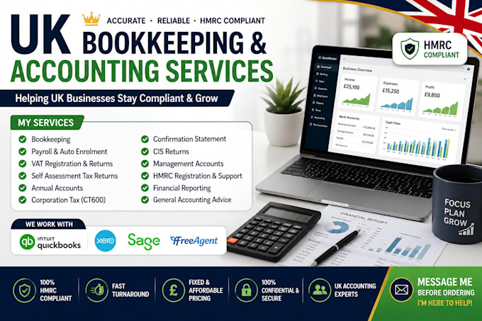 provide UK bookkeeping, payroll, vat and hmrc compliant accounting