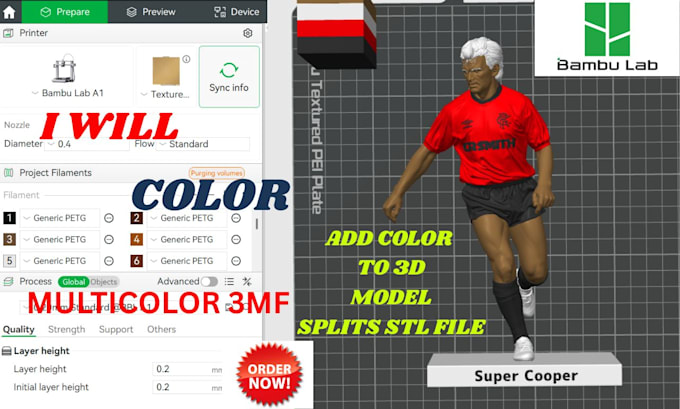 add color 3d model split stl convert stl 3mf  bambulab multicolor 3mf printing