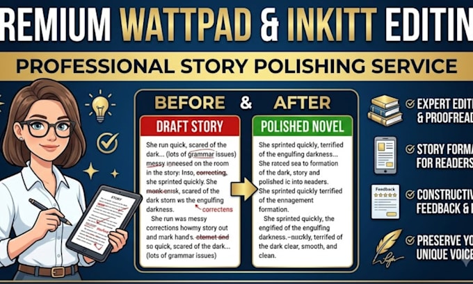 edit, proofread, format and review your wattpad or inkitt novel