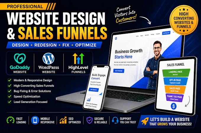 design godaddy website redesign godaddy website sales funnel fix wordpress ghl