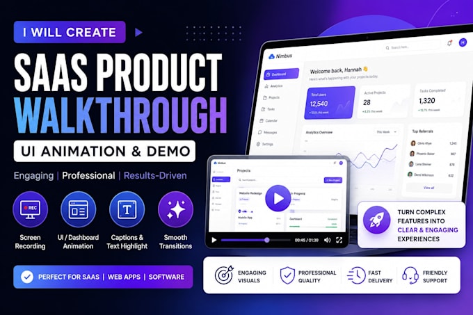 create a saas product walkthrough video with UI animation