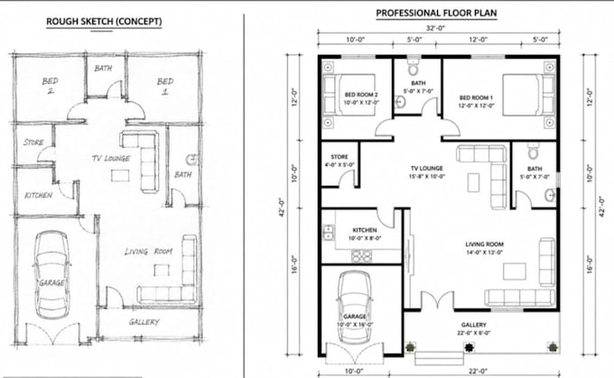 draw professional 2d autocad floor plans