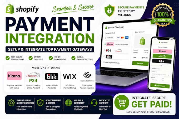 setup shopify klarna payment integration p24 wix blik squarespace online payment