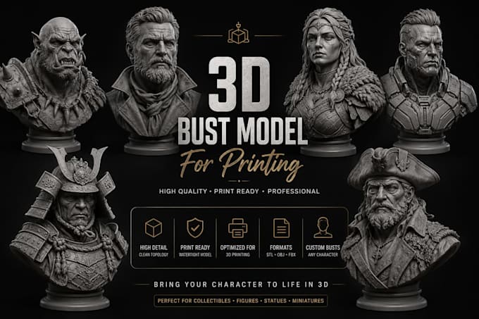 sculpt realistic 3d head bust model for face stl 3d printing