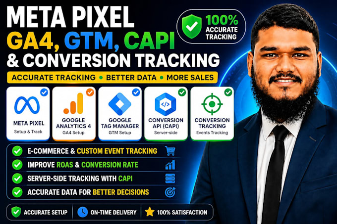 set up meta pixel, facebook pixel, GTM, ga4 and server side tracking