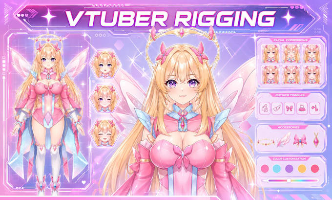 redesign your vtuber model, do live2d rigging, and vtuber assets in anime style