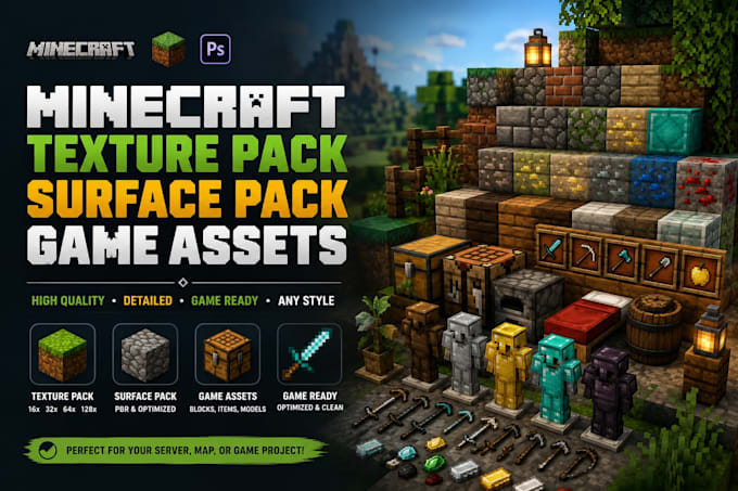 create minecraft textures, resource packs and pixel art assets