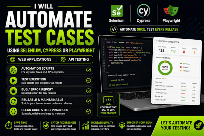 automate test cases using selenium, cypress or playwright